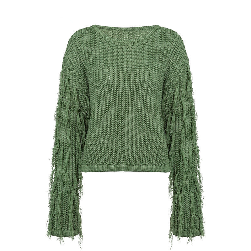Thick knit women's sweater with fringed sleeves and a relaxed fit Lune London