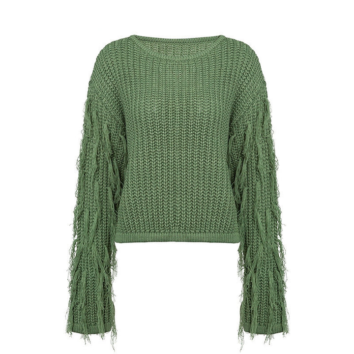 Thick knit women's sweater with fringed sleeves and a relaxed fit Lune London