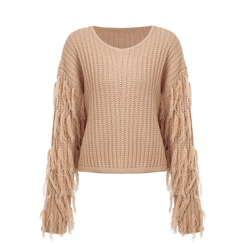 Thick knit women's sweater with fringed sleeves and a relaxed fit Lune London