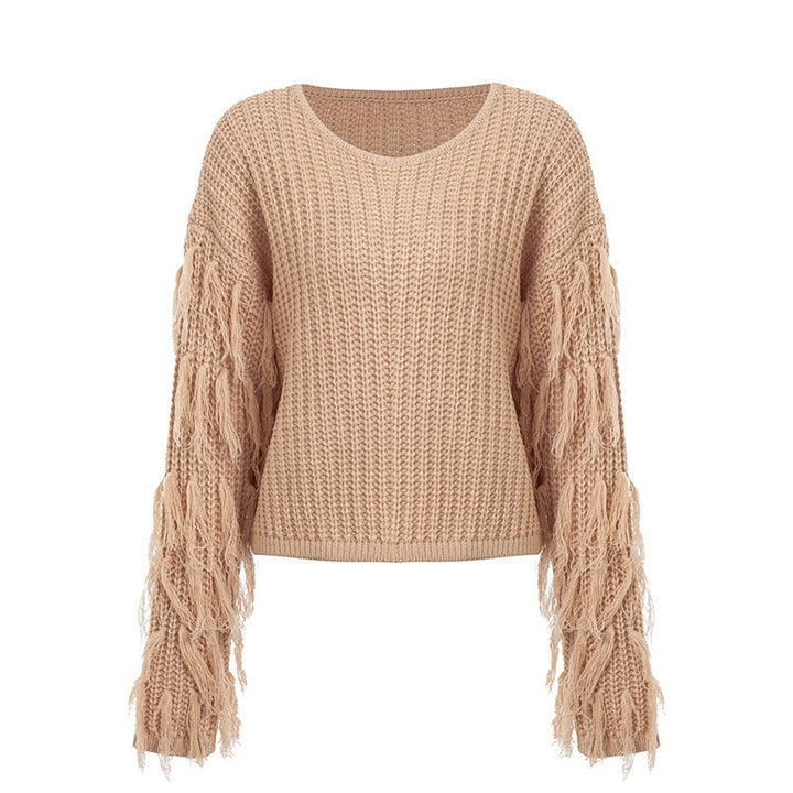 Thick knit women's sweater with fringed sleeves and a relaxed fit Lune London