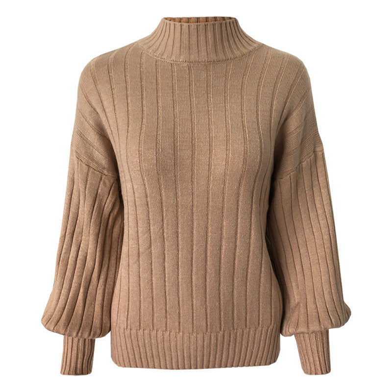 Knitted sweater for women with high collar and voluminous sleeves Lune London