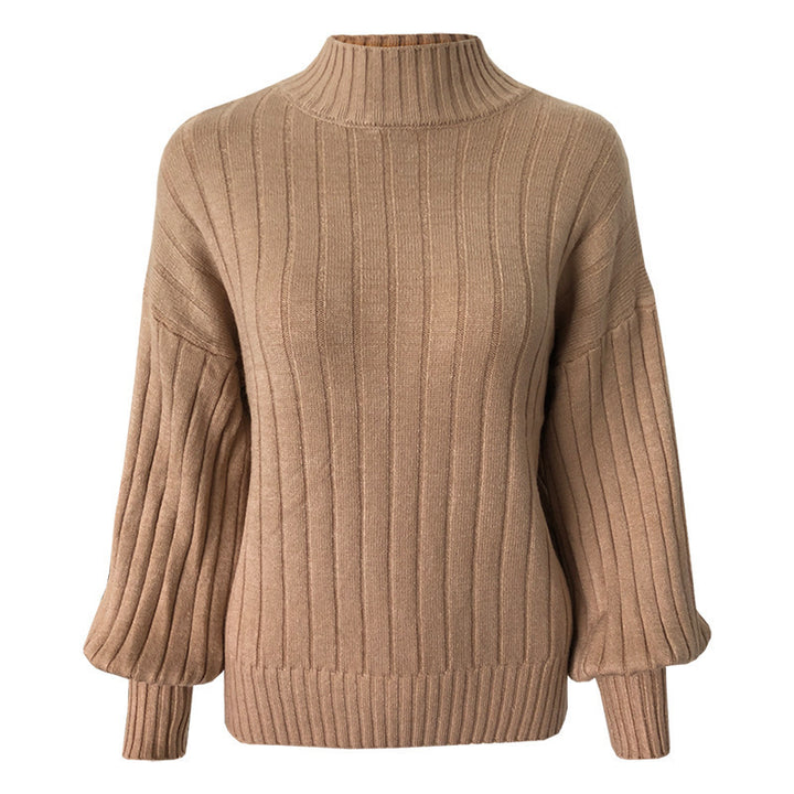 Knitted sweater for women with high collar and voluminous sleeves Lune London