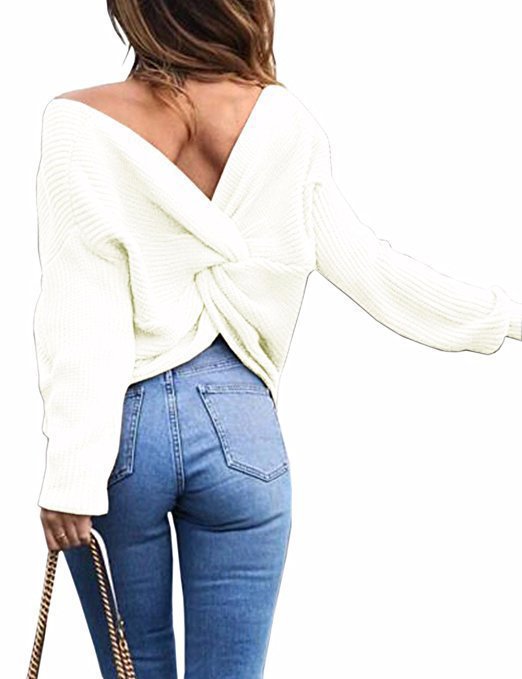 Women's sweater with open back and bow design Lune London