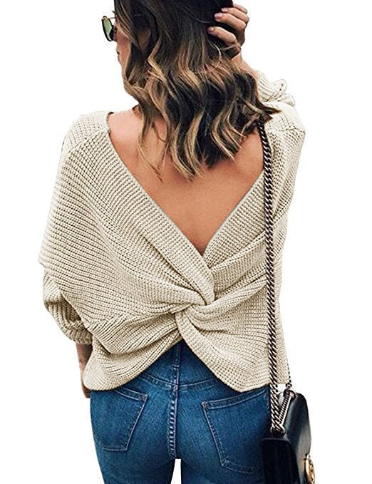 Women's sweater with open back and bow design Lune London
