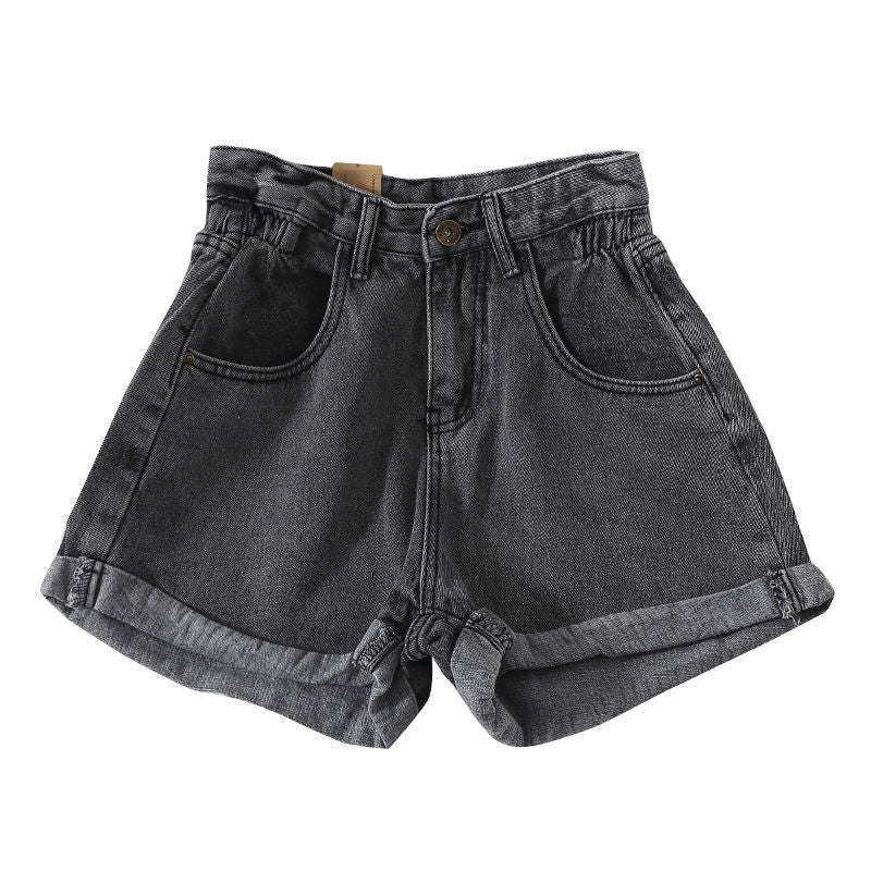 Women's High-Waist Denim Shorts with convertible hem and elastic waistband Lune London