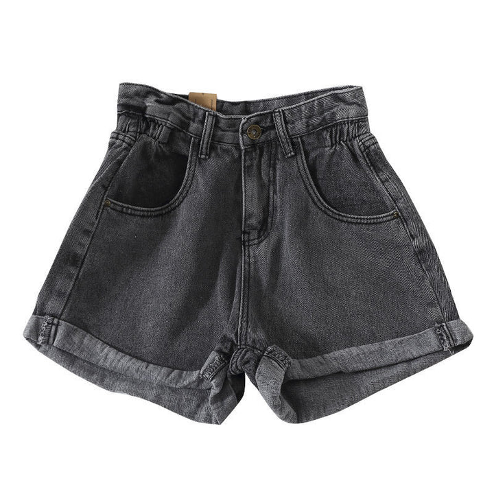 Women's High-Waist Denim Shorts with convertible hem and elastic waistband Lune London