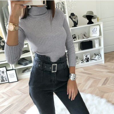 Knitted sweater for women with high collar and high-quality ribbed design Lune London