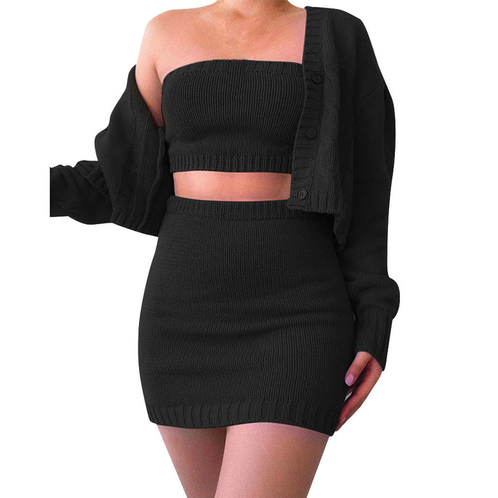 Women's knit set with crop top and mini skirt Lune London