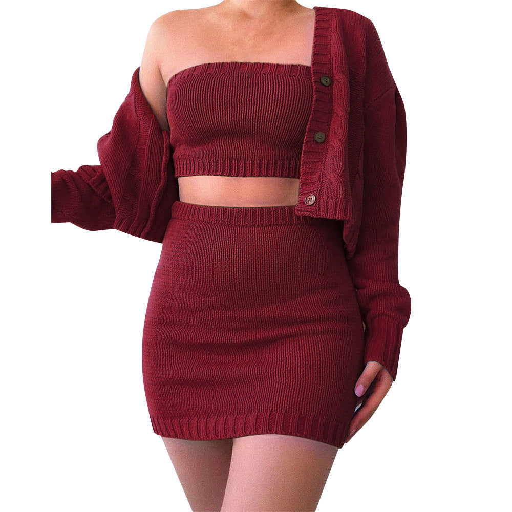 Women's knit set with crop top and mini skirt Lune London