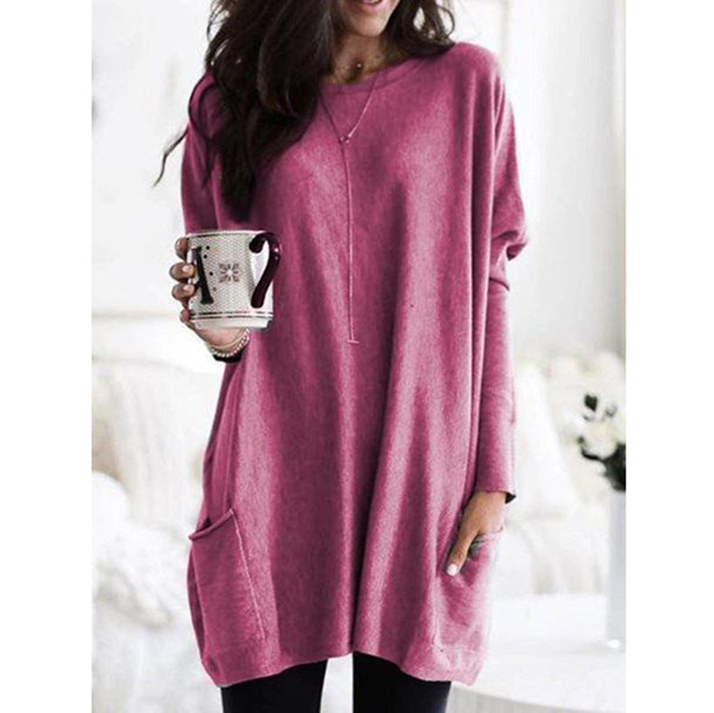 Ladies Casual Plush Sweater with Practical Pockets and Oversized Cut Lune London