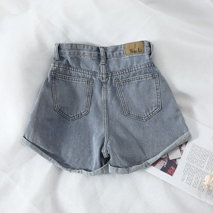 Women's High-Waist Denim Shorts with convertible hem and elastic waistband Lune London
