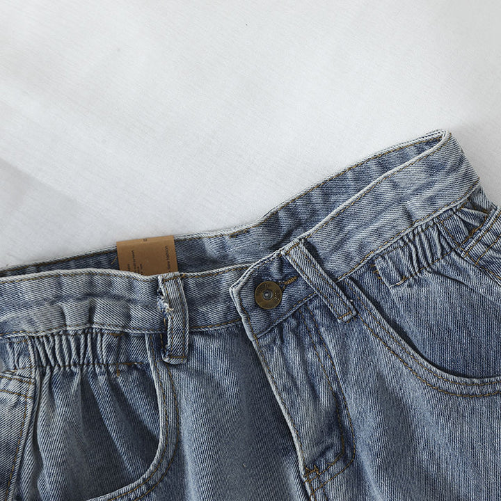 Women's High-Waist Denim Shorts with convertible hem and elastic waistband Lune London