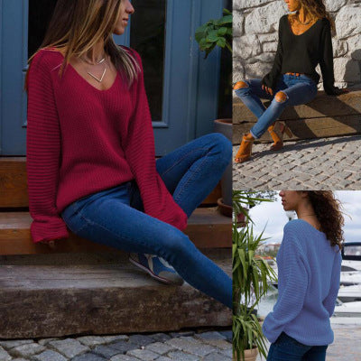 Oversized women's V-neck sweater with textured knit design Lune London