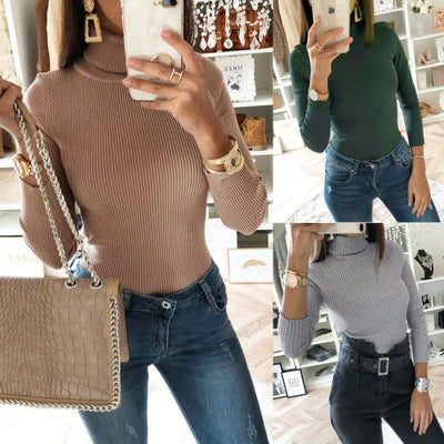 Knitted sweater for women with high collar and high-quality ribbed design Lune London