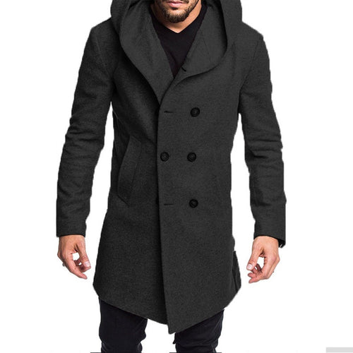 Men's blend coat with hood and double-breasted Lune London
