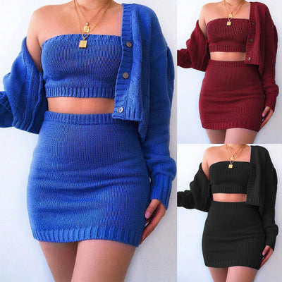 Women's knit set with crop top and mini skirt Lune London