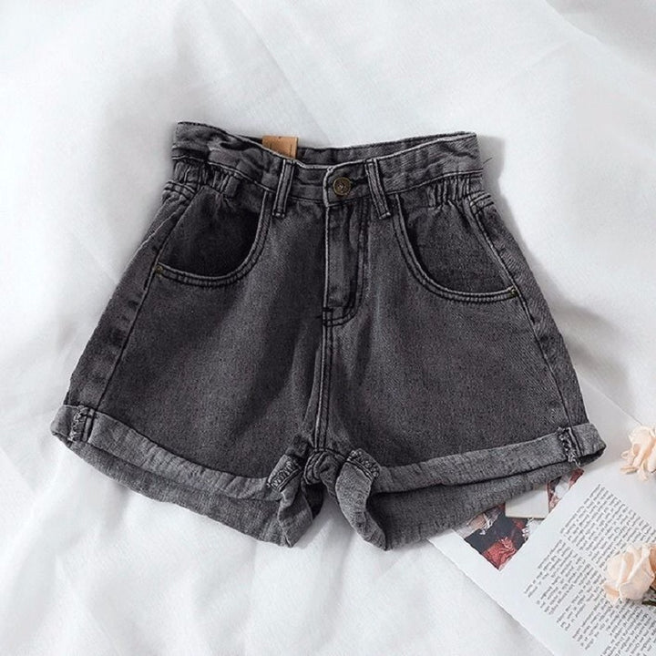 Women's High-Waist Denim Shorts with convertible hem and elastic waistband Lune London