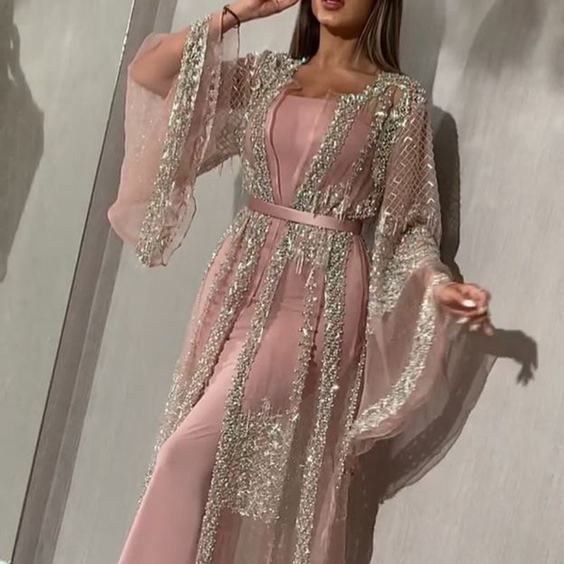 Ladies Elegant Evening Dress with Intricate Lace and Sequin Embellishments Lune London