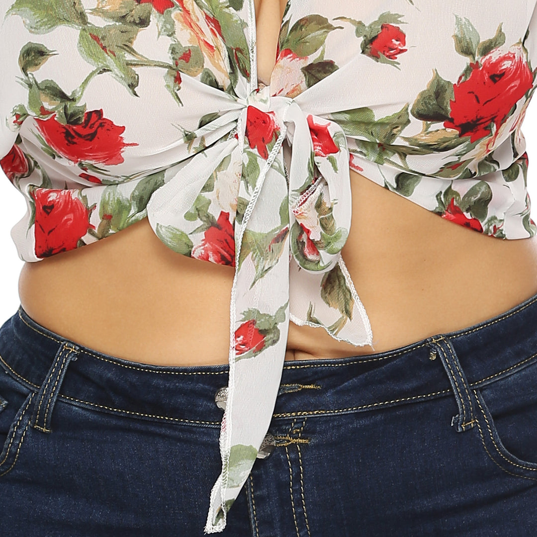 Woman floral pattern transparent overlay top Lune London