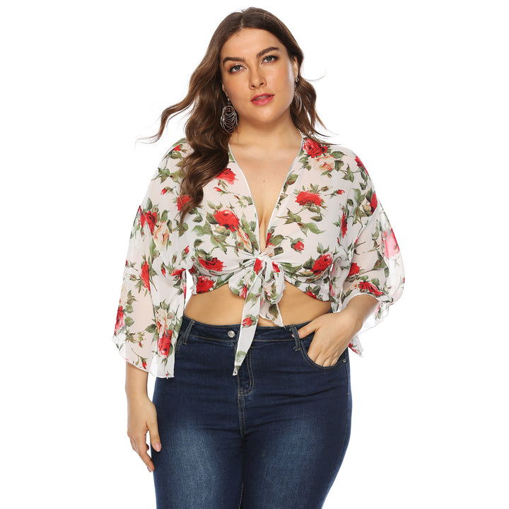 Woman floral pattern transparent overlay top Lune London