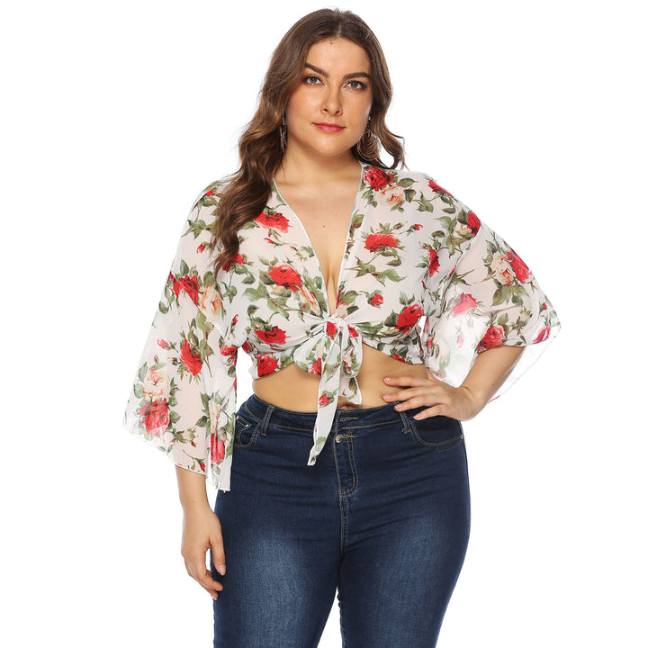 Woman floral pattern transparent overlay top Lune London
