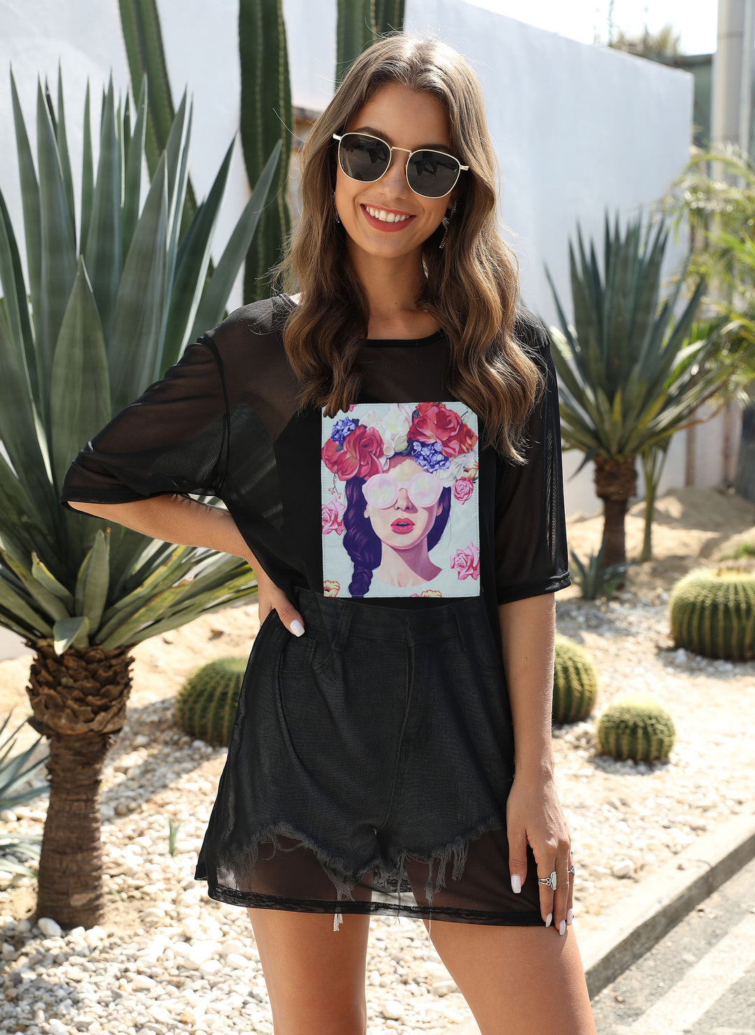 Women Transparent Graphic Mesh Beach Dress Lune London