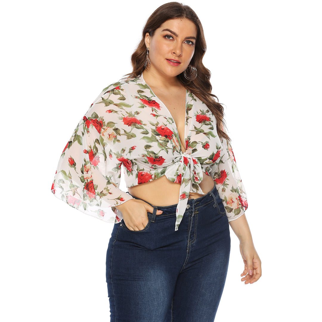Woman floral pattern transparent overlay top Lune London