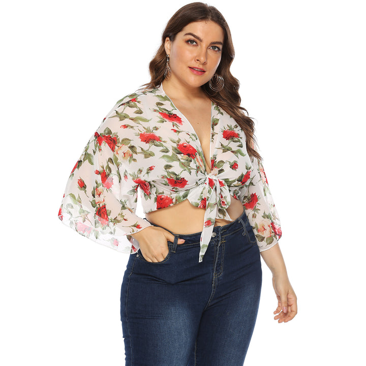 Woman floral pattern transparent overlay top Lune London