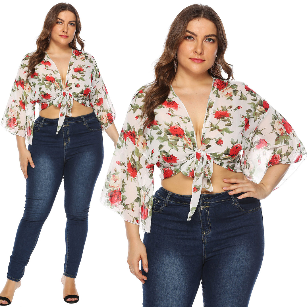 Woman floral pattern transparent overlay top Lune London