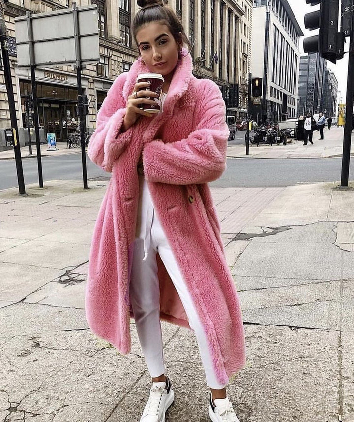Fleece coat for women with large collar and elegant button details Lune London