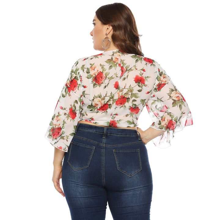 Woman floral pattern transparent overlay top Lune London