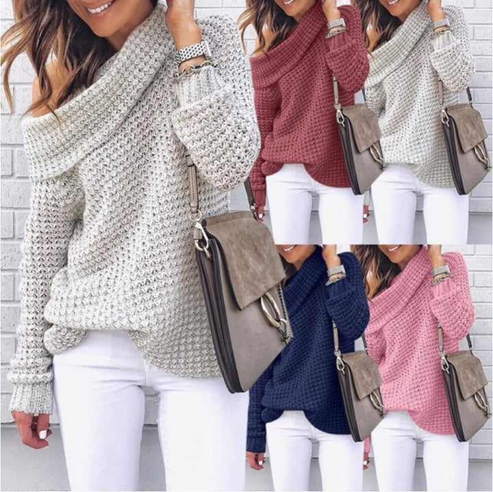 Women’s knit sweater with off-shoulder design and textured structure Lune London