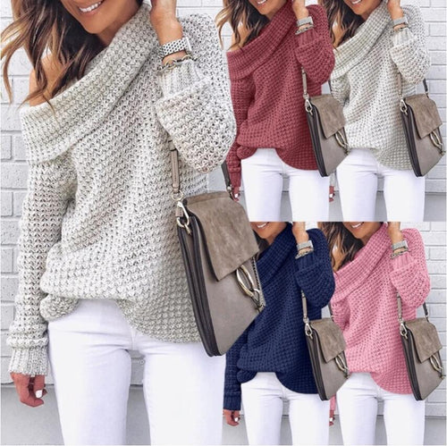 Women’s knit sweater with off-shoulder design and textured structure Lune London