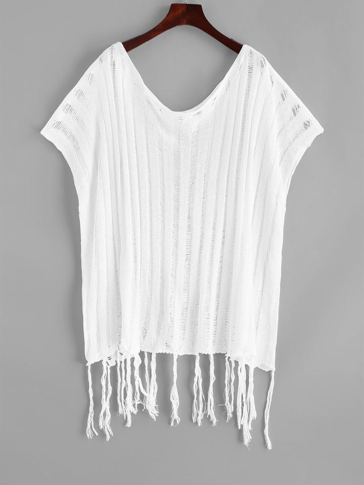 Ladies Light Bohemian Fringe Shawl Lune London