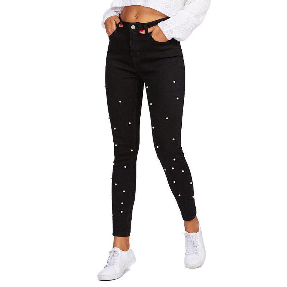 Women’s fitted jeans with pearl decoration Lune London