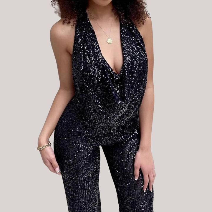 Lune London | Party Sequin Backless Halter Sleeveless Jumpsuit