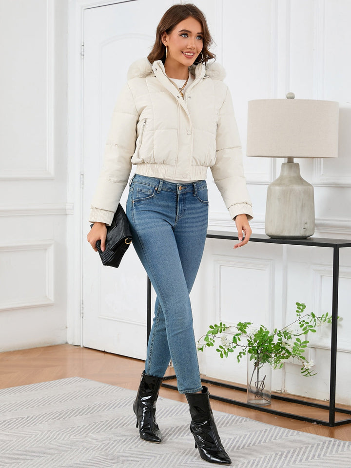Chic und Stil | Cozy padded winter jacket with fur hood and pockets