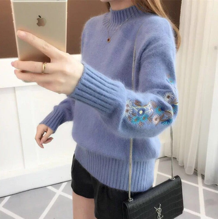 Knit sweater for women with elegant embroideries Lune London