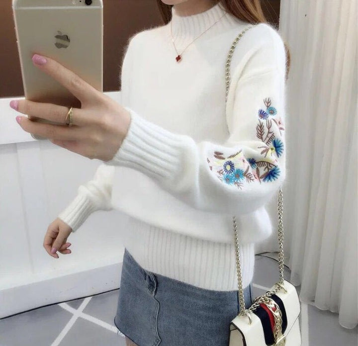 Knit sweater for women with elegant embroideries Lune London