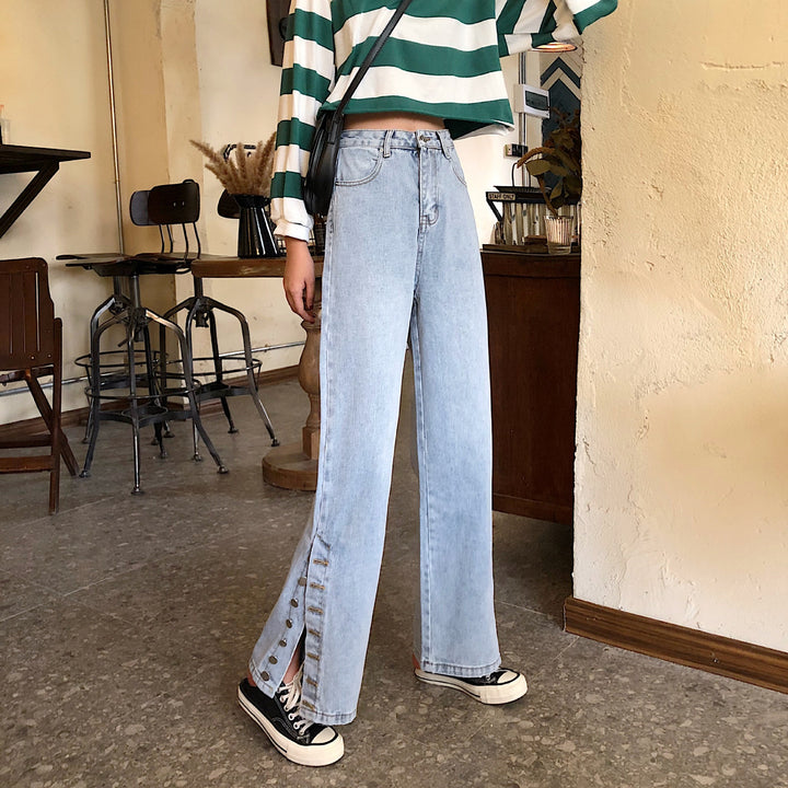 Jeans pour femmes à coupe large avec détails de boutons décoratifs Chic & Stil