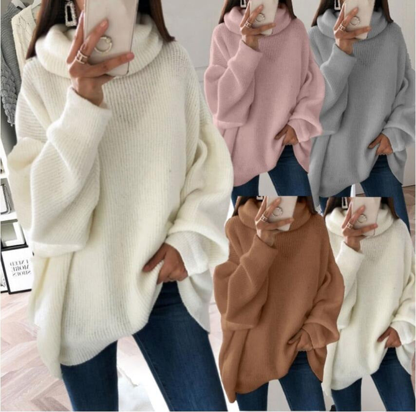 Ladies Large knitted sweater with high collar and relaxed fit Lune London