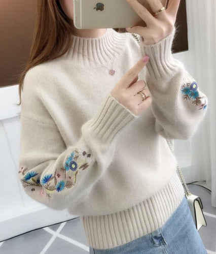 Knit sweater for women with elegant embroideries Lune London