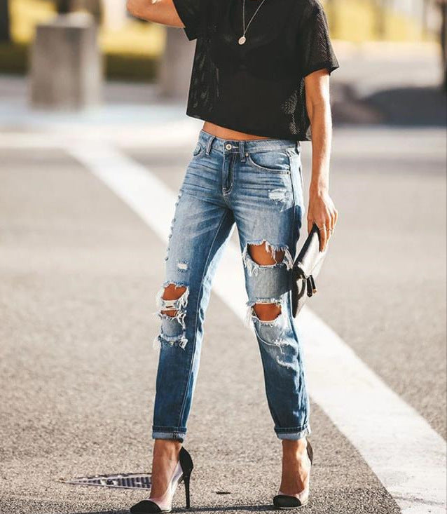 Women's Ripped Jeans In A Modern Slim-Fit Cut with Frayed Details Lune London