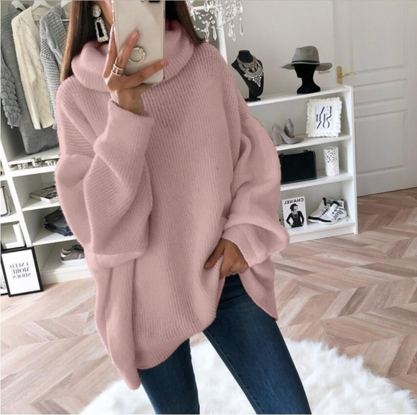 Ladies Large knitted sweater with high collar and relaxed fit Lune London