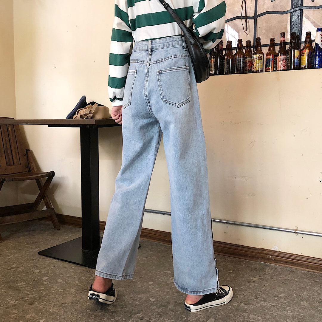 Jeans pour femmes à coupe large avec détails de boutons décoratifs Chic & Stil