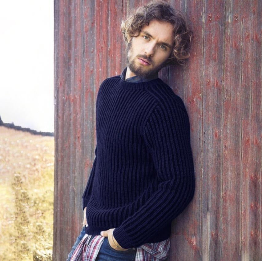 Knitted ribbed pullover for men with round neck and casual fit Lune London