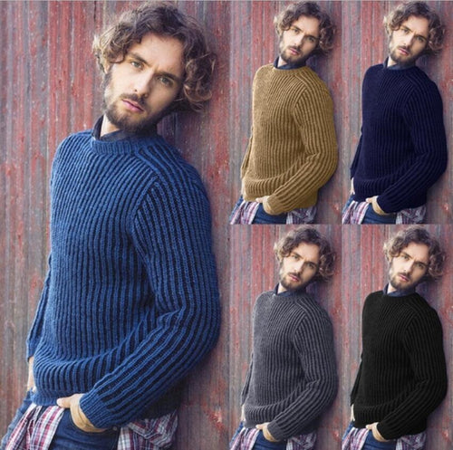 Knitted ribbed pullover for men with round neck and casual fit Lune London