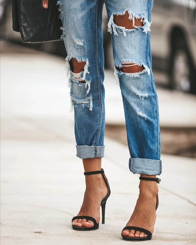 Women's Ripped Jeans In A Modern Slim-Fit Cut with Frayed Details Lune London