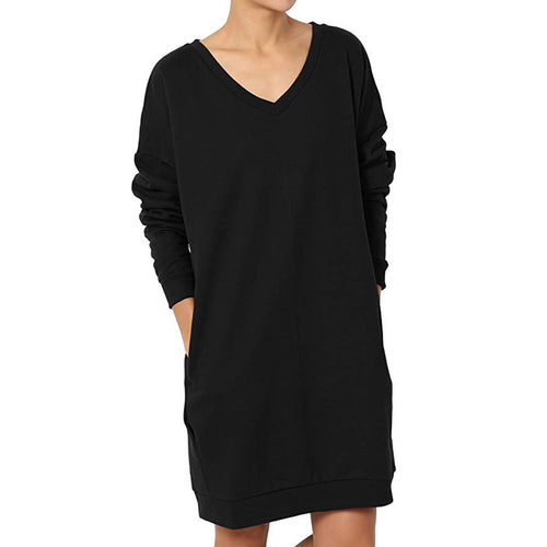 Sweat dress for women with deep V-neck and practical pockets Lune London