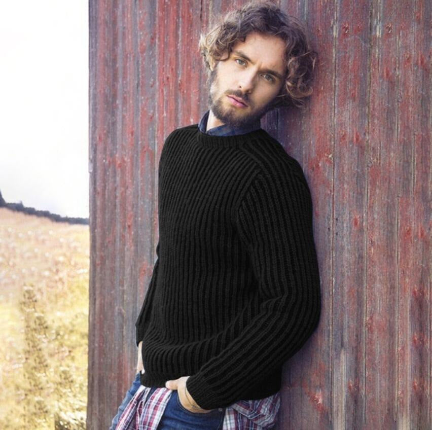 Knitted ribbed pullover for men with round neck and casual fit Lune London